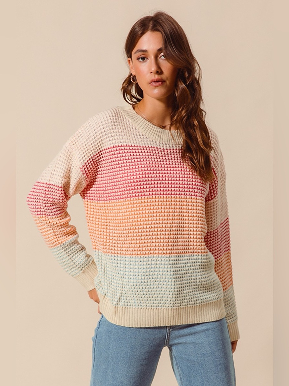 SO ME Multi Color Block Long Sleeve Sweater